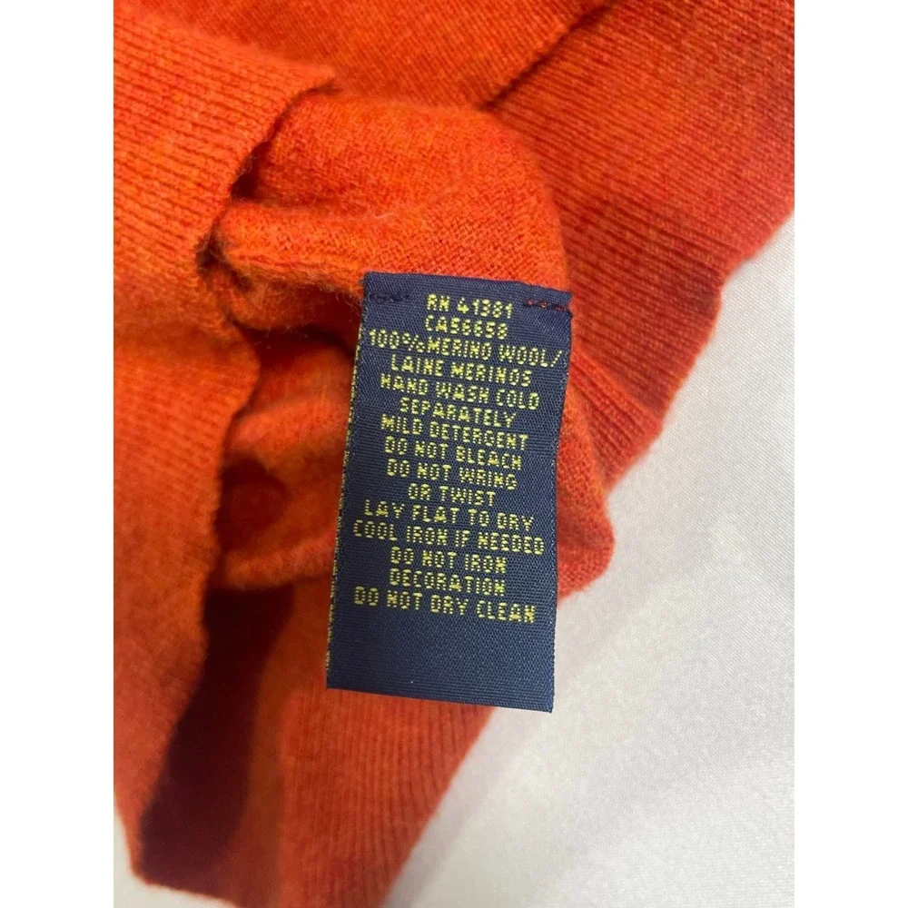 VTG Polo Ralph Lauren Merino Wool Three Button Sweater Men's L Orange‎
